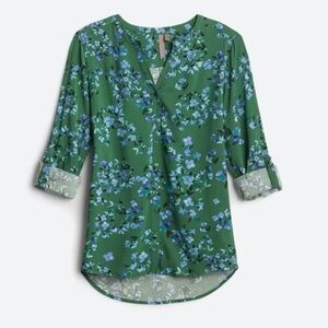 [Brina & Em] Stitch Fix Benson Split Neck Floral Print V Neck Tab Sleeve Top